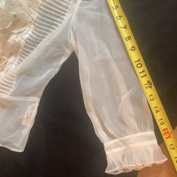 Vintage DEBTOWN JUNIOR WHITE SHEER LONG SLEEVE BLOUSE LACE VICTORIAN LOLITA - Picture 11 of 11